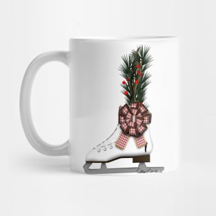 Ice Skate Christmas Decoration with Tartan Bow Mug